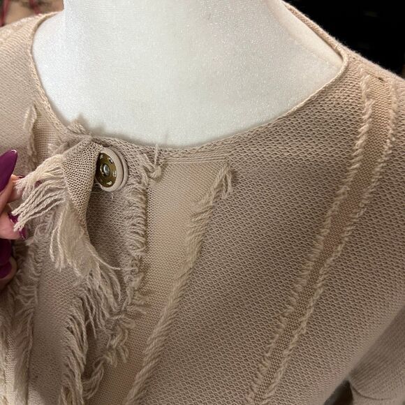 Lamberto Losani Beige Cashmere Cotton Fringe Snap Cardigan Jacket Medium - Picture 8 of 8